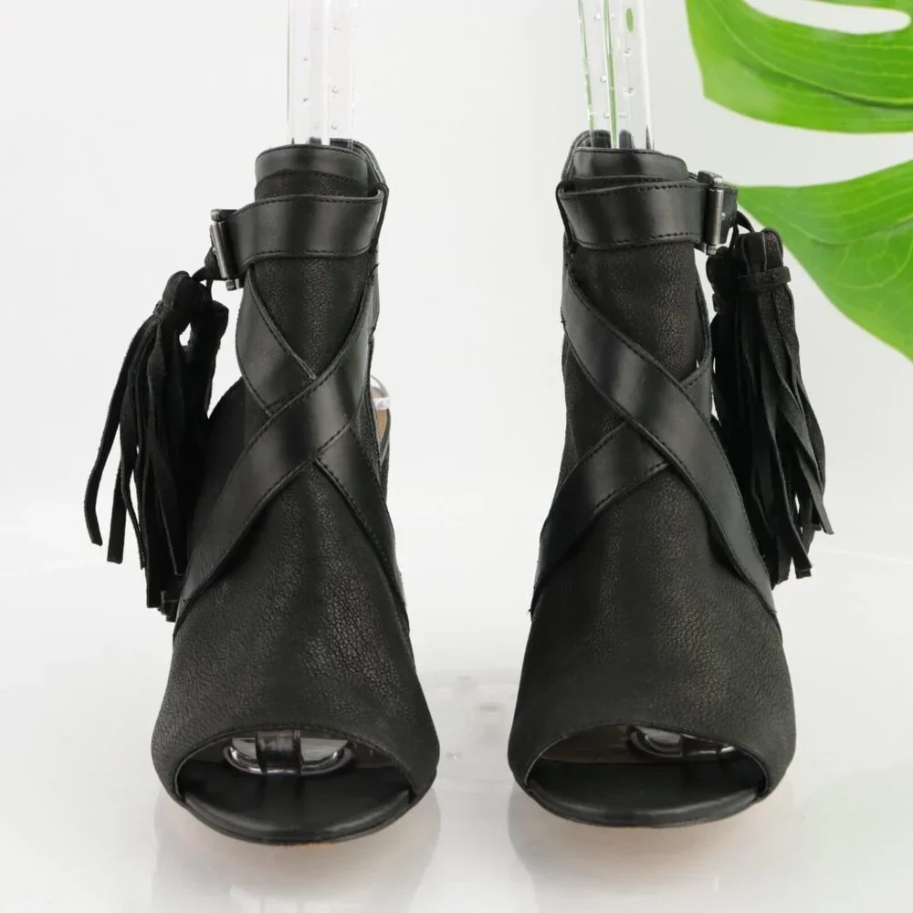 Sam Edelman Womens Vermont Sandal Size 7.5 Black Leather Ankle Strap Round Heels